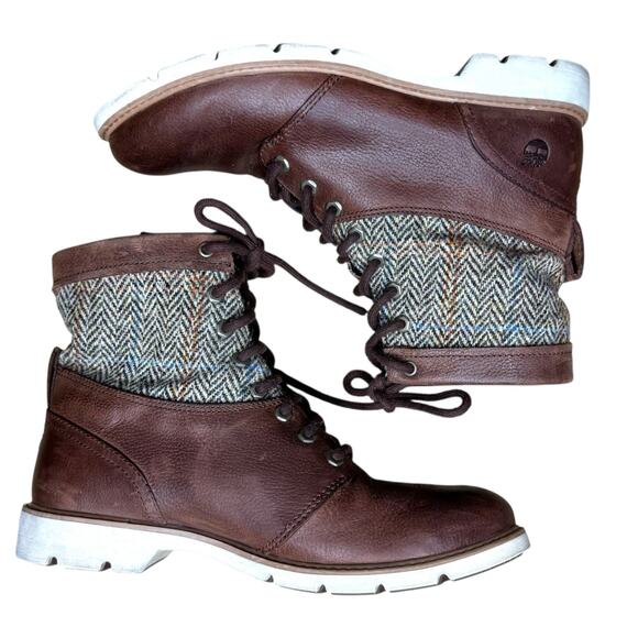 Timberland Women's Bramhall 6 Inch Harris Tweed Brown Lace Up Boots - Size 9 - Picture 2 of 9